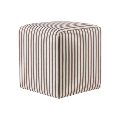Cream & Brown Striped Upholstered Pouffe Furnitell