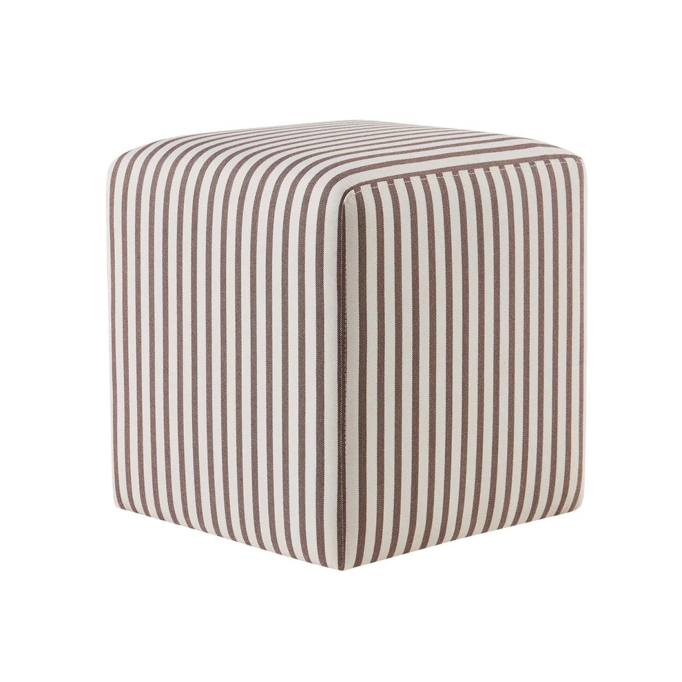 Cream & Brown Striped Upholstered Pouffe Furnitell