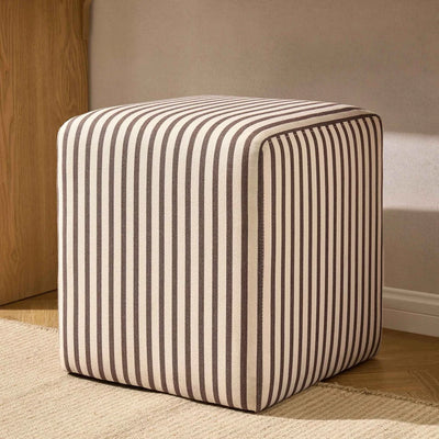 Cream & Brown Striped Upholstered Pouffe Furnitell