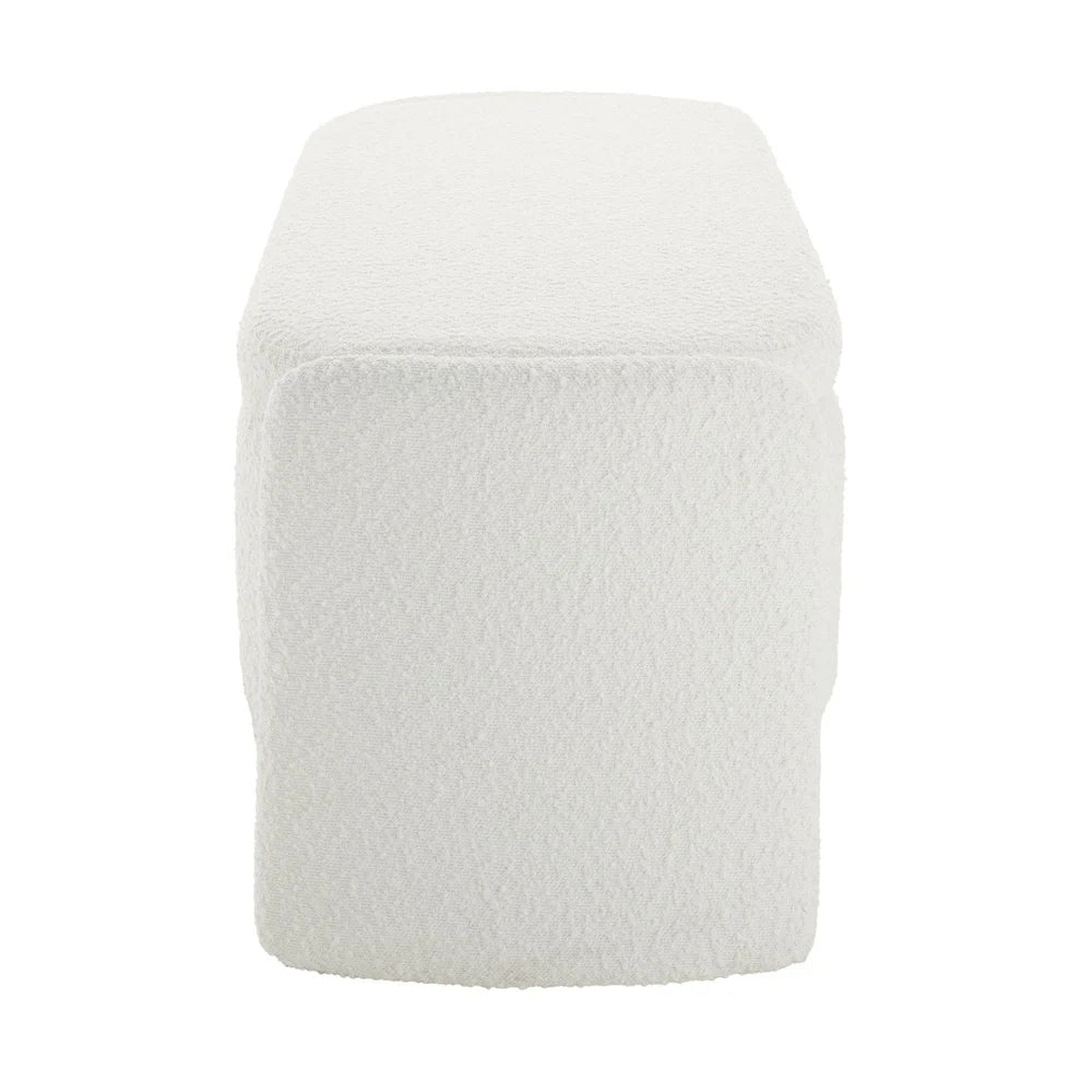 Off-White Boucle Upholstered Curved Bench Furnitell