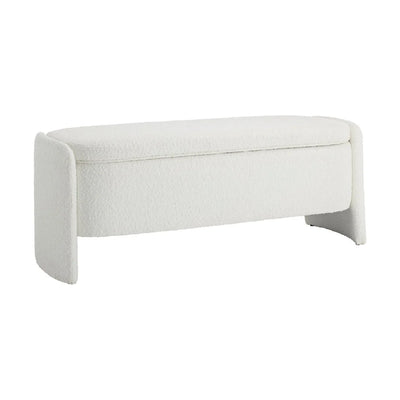 Off-White Boucle Upholstered Curved Bench Furnitell