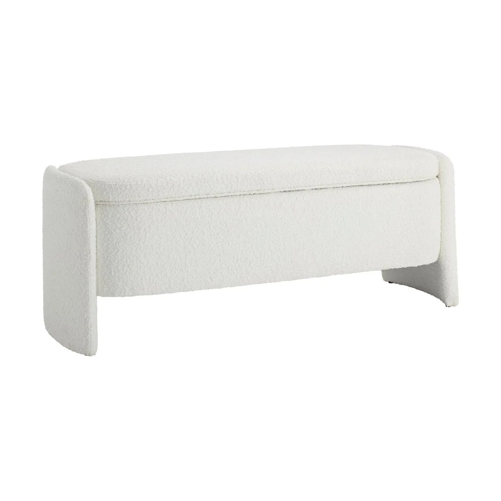 Off-White Boucle Upholstered Curved Bench Furnitell