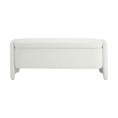 Off-White Boucle Upholstered Curved Bench Furnitell