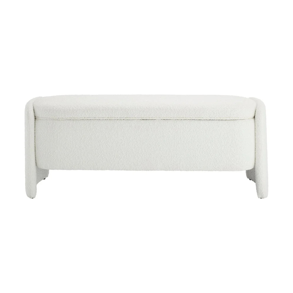 Off-White Boucle Upholstered Curved Bench Furnitell