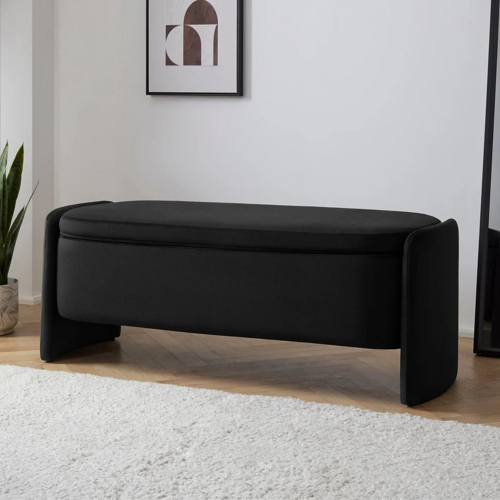 Black Upholstered Curved Bench Furnitell