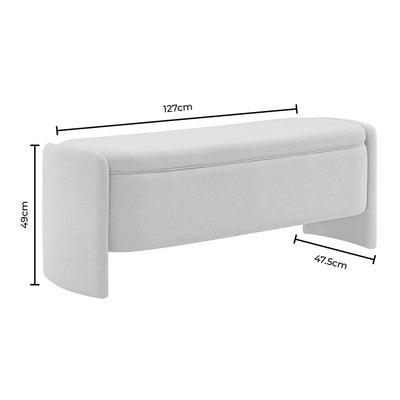Off-White Boucle Upholstered Curved Bench Furnitell