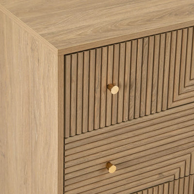 Light Wood 3 Drawer Chest with Fluted & Geometric Front Furnitell
