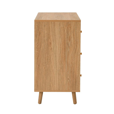 Light Wood 3 Drawer Chest with Fluted & Geometric Front Furnitell
