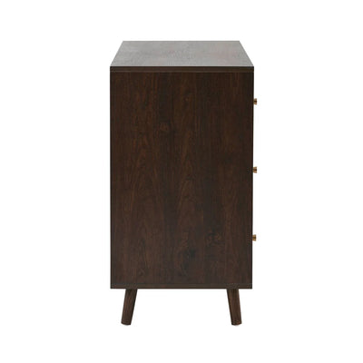 Walnut 5 Drawer Chest with Fluted & Geometric Front Furnitell