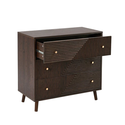 Walnut 5 Drawer Chest with Fluted & Geometric Front Furnitell