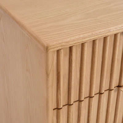 Light Wood 6 Drawer Chest with Fluted Front & Wooden Legs furnitell