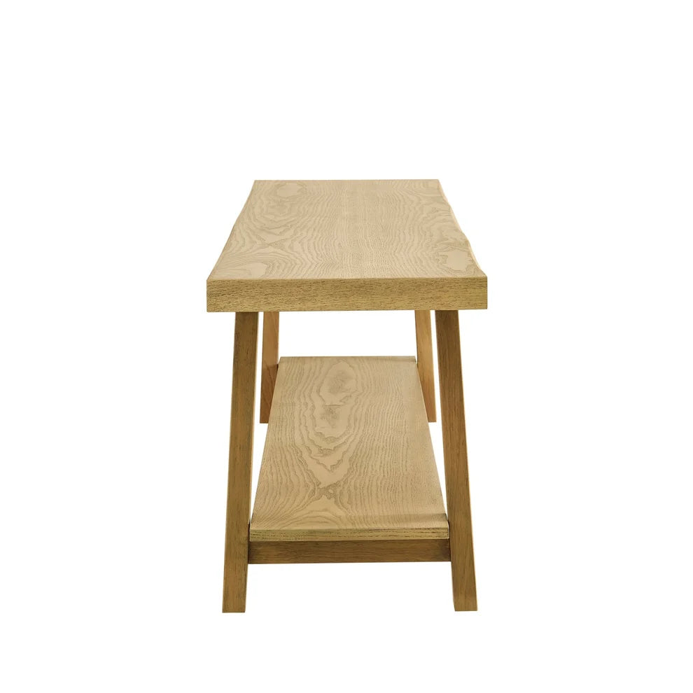 Light Wood Wooden Bench with Lower Shelf furnitell