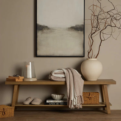 Light Wood Wooden Bench with Lower Shelf furnitell