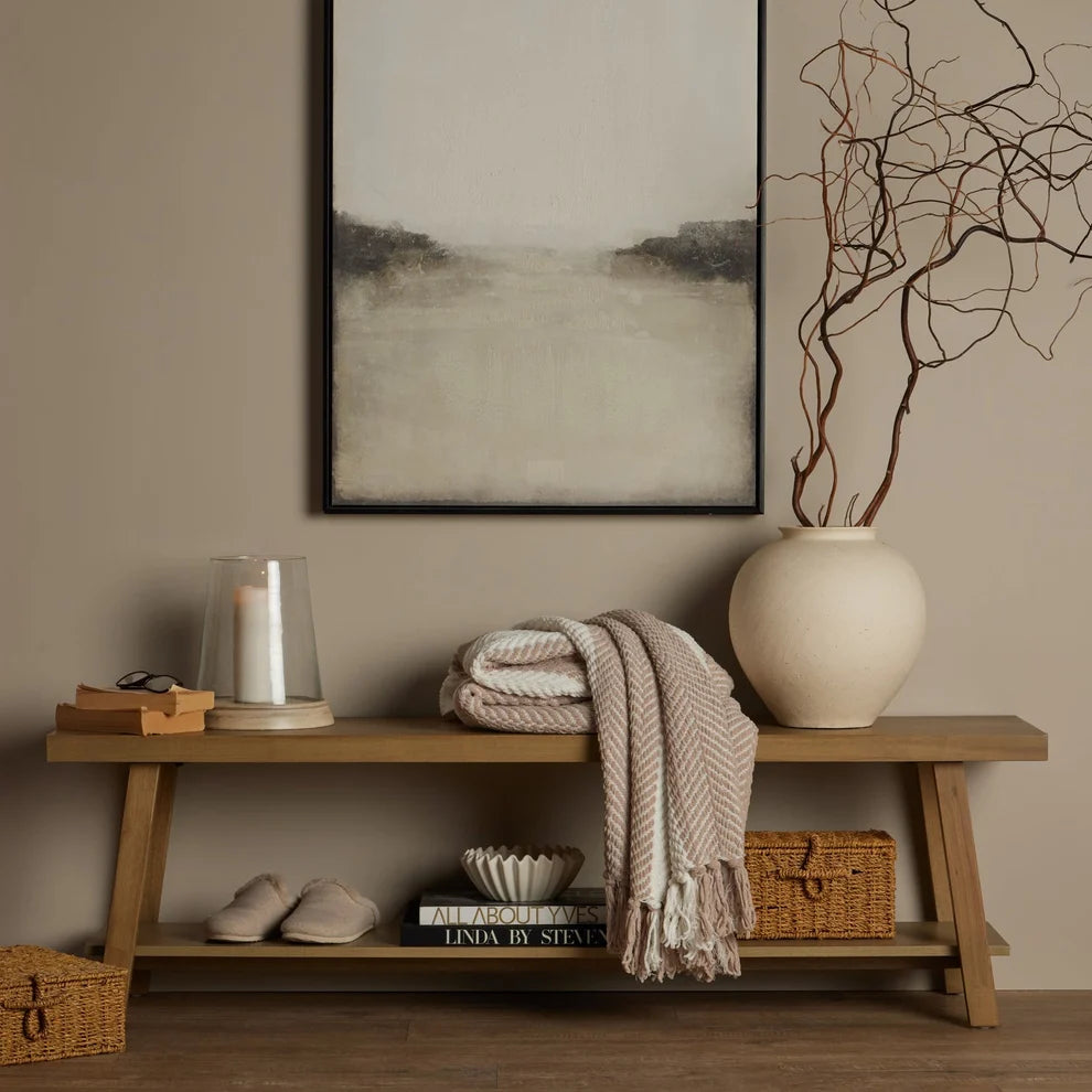 Light Wood Wooden Bench with Lower Shelf furnitell