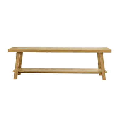Light Wood Wooden Bench with Lower Shelf furnitell