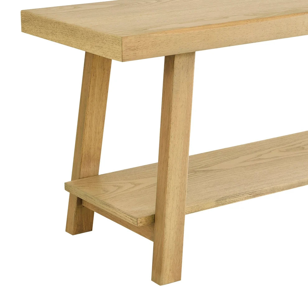 Light Wood Wooden Bench with Lower Shelf furnitell