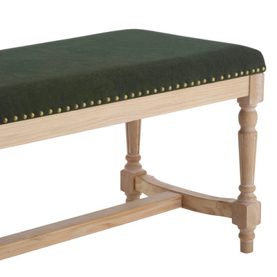 Dark Olive Green Upholstered Wooden Bench furnitell