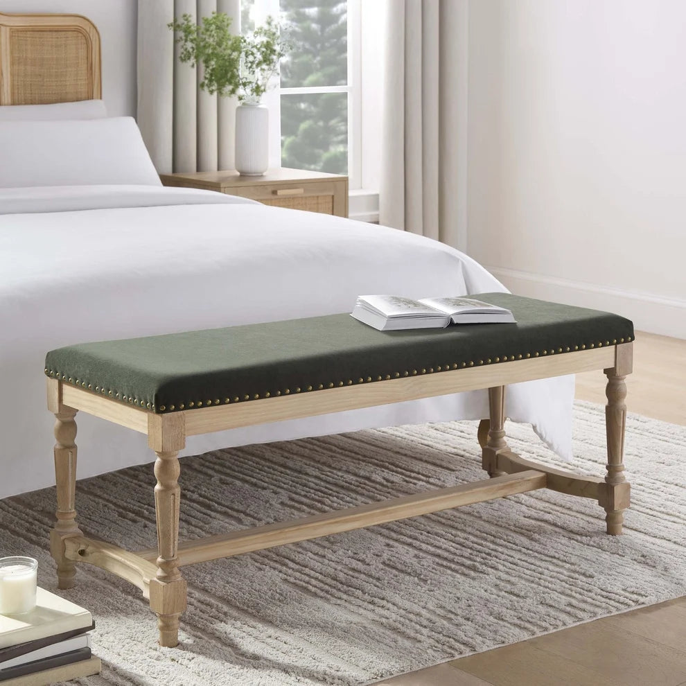 Dark Olive Green Upholstered Wooden Bench furnitell