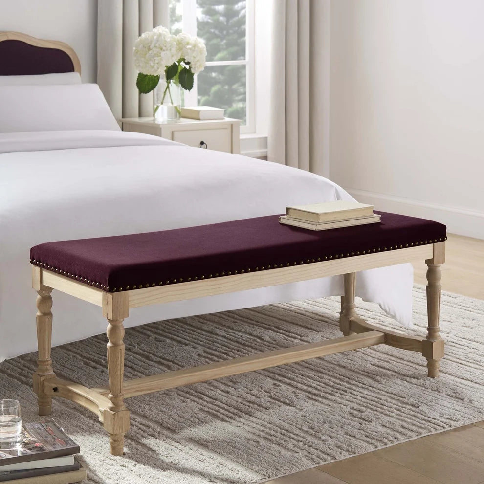 Plum Upholstered Wooden Bench Furnitell