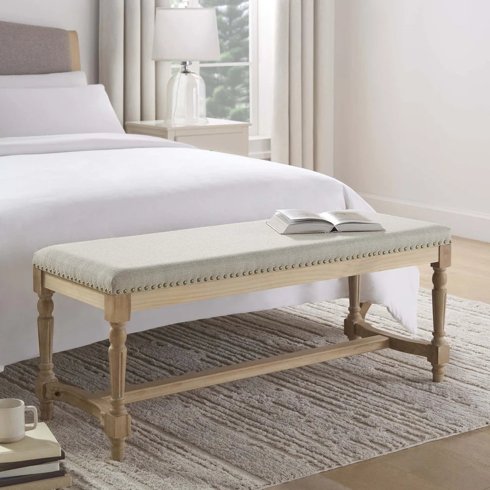 Stone Grey Upholstered Wooden Bench furnitell