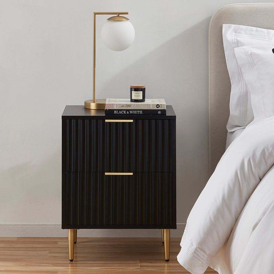 Evie 2 Drawer Bedside Table - Black