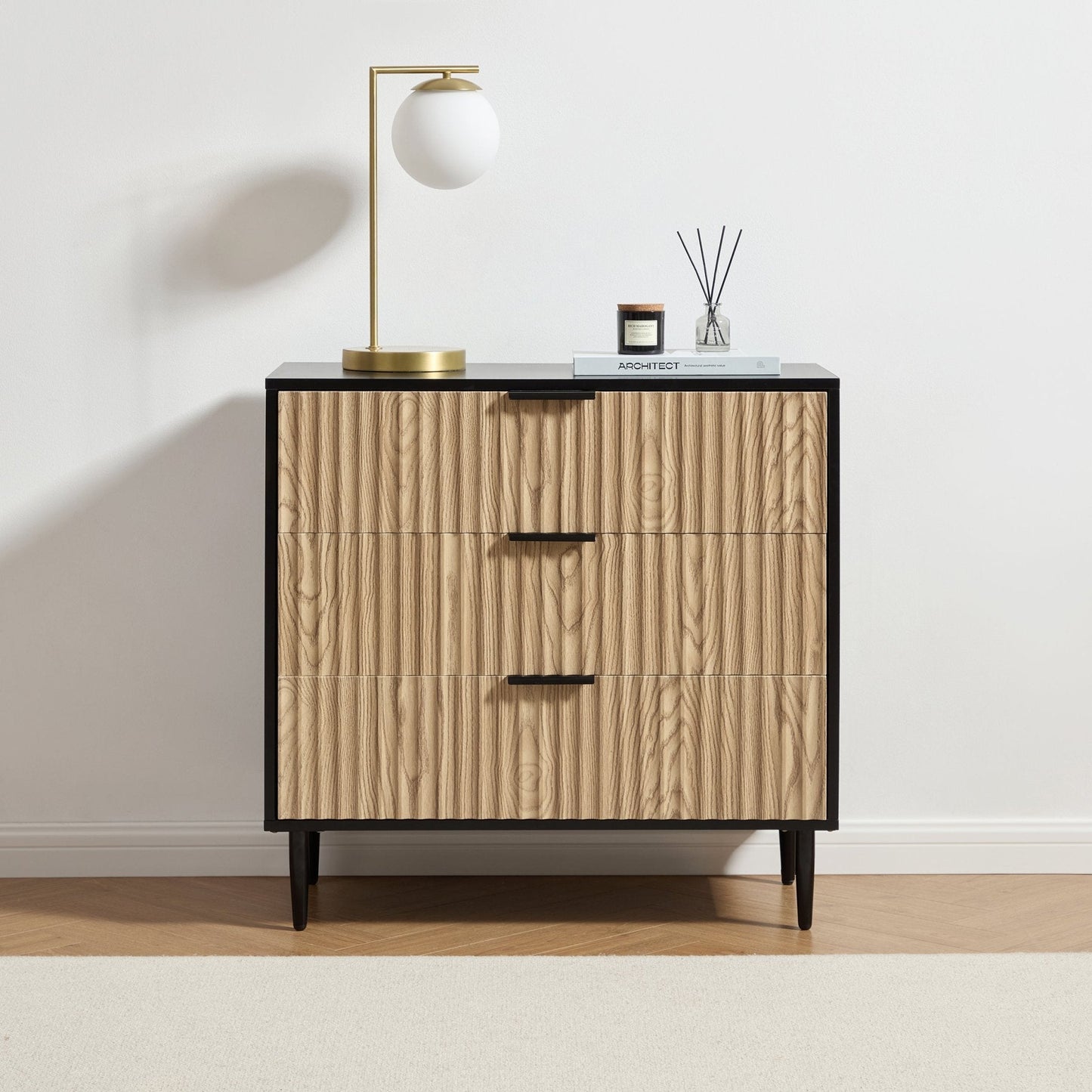 Evie 3 Drawer Chest - Black/Wood Effect