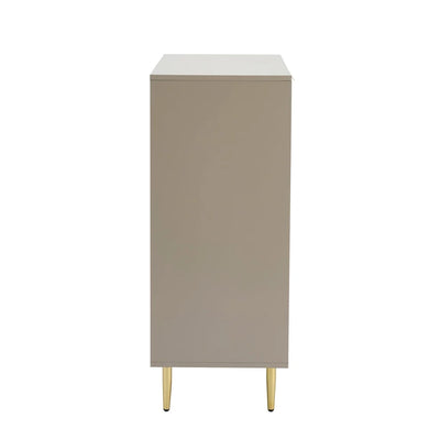Taupe Fluted 5 Drawer Chest with Gold Handles & Legs Furnitell