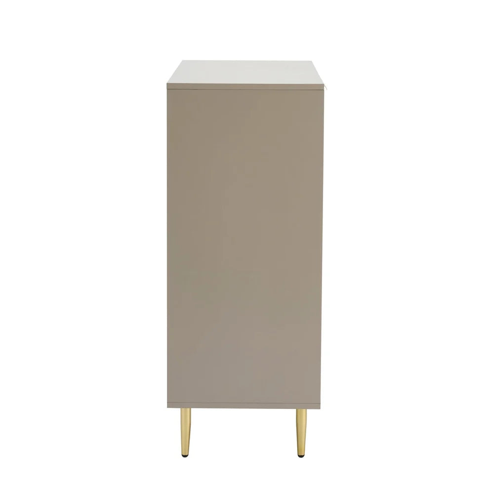 Taupe Fluted 5 Drawer Chest with Gold Handles & Legs Furnitell