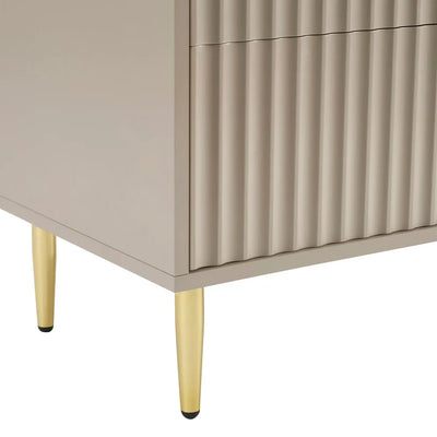 Taupe Fluted 5 Drawer Chest with Gold Handles & Legs Furnitell
