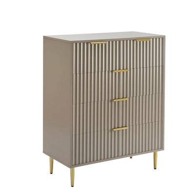 Taupe Fluted 5 Drawer Chest with Gold Handles & Legs Furnitell