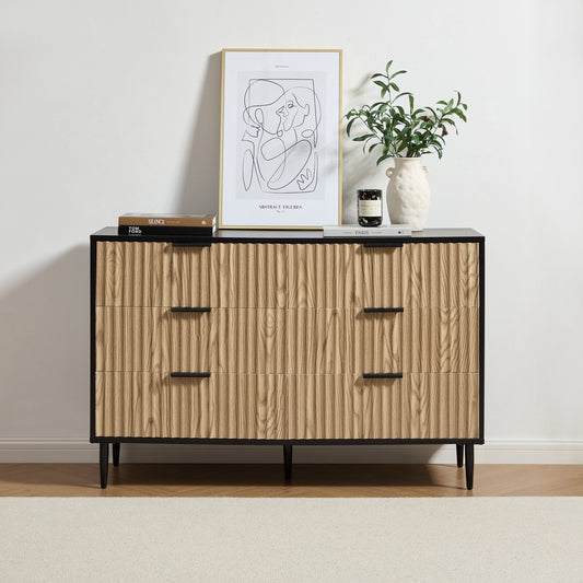 Evie 6 Drawer Chest - Black/Wood Effect