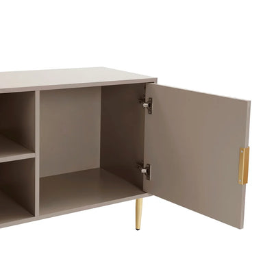Taupe Wooden TV Unit with 2 Fluted Doors & Open Shelves furnitell