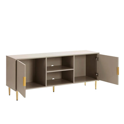 Taupe Wooden TV Unit with 2 Fluted Doors & Open Shelves furnitell