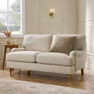 Beige 2 Seater Sofa with Cushioned Seats & Wooden Legs furnitell