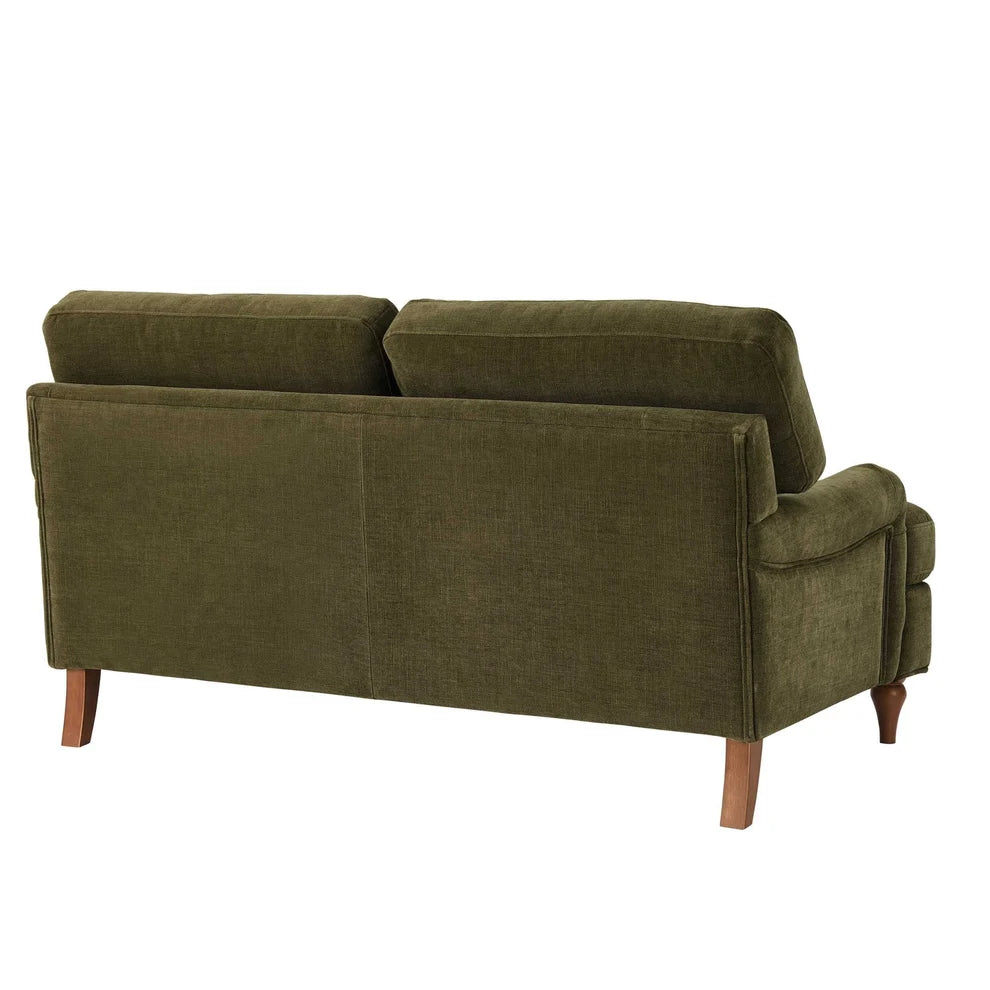 Olive Green 2 Seater Sofa with Chenille Upholstery & Wooden Legs furnitell