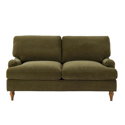 Olive Green 2 Seater Sofa with Chenille Upholstery & Wooden Legs furnitell