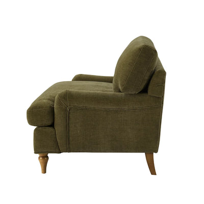 Olive Green 2 Seater Sofa with Chenille Upholstery & Wooden Legs furnitell