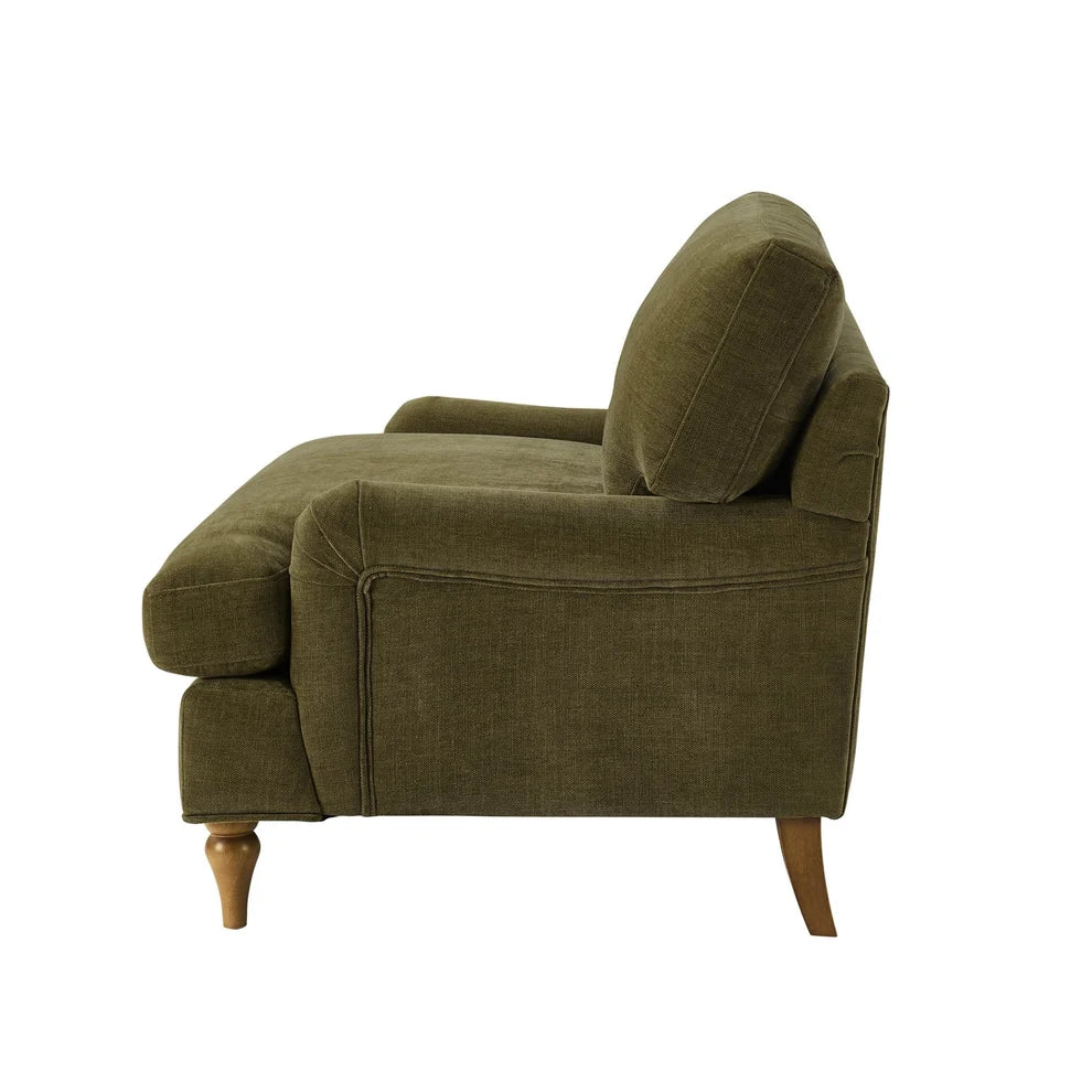 Olive Green 2 Seater Sofa with Chenille Upholstery & Wooden Legs furnitell