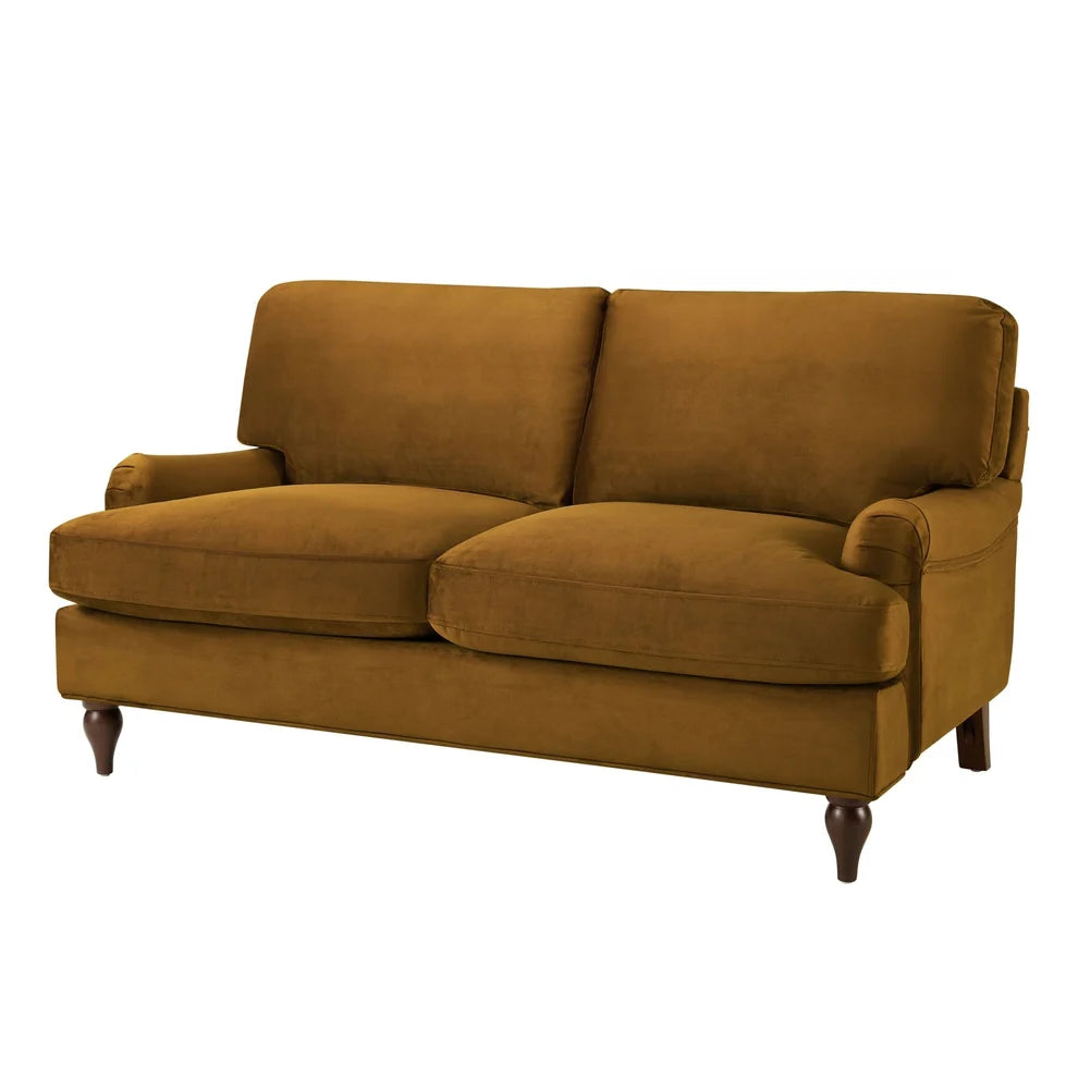 Mustard 2 Seater Sofa with Plush Cushions & Wooden Legs Furnitell