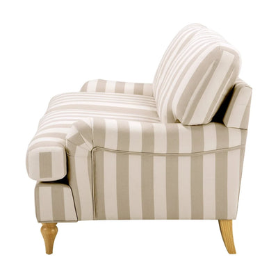 Natural Stripe 2 Seater Sofa with Plush Cushions & Wooden Legs Furnitell