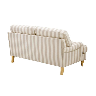 Natural Stripe 2 Seater Sofa with Plush Cushions & Wooden Legs Furnitell