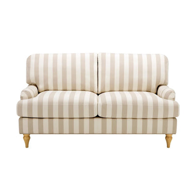 Natural Stripe 2 Seater Sofa with Plush Cushions & Wooden Legs Furnitell