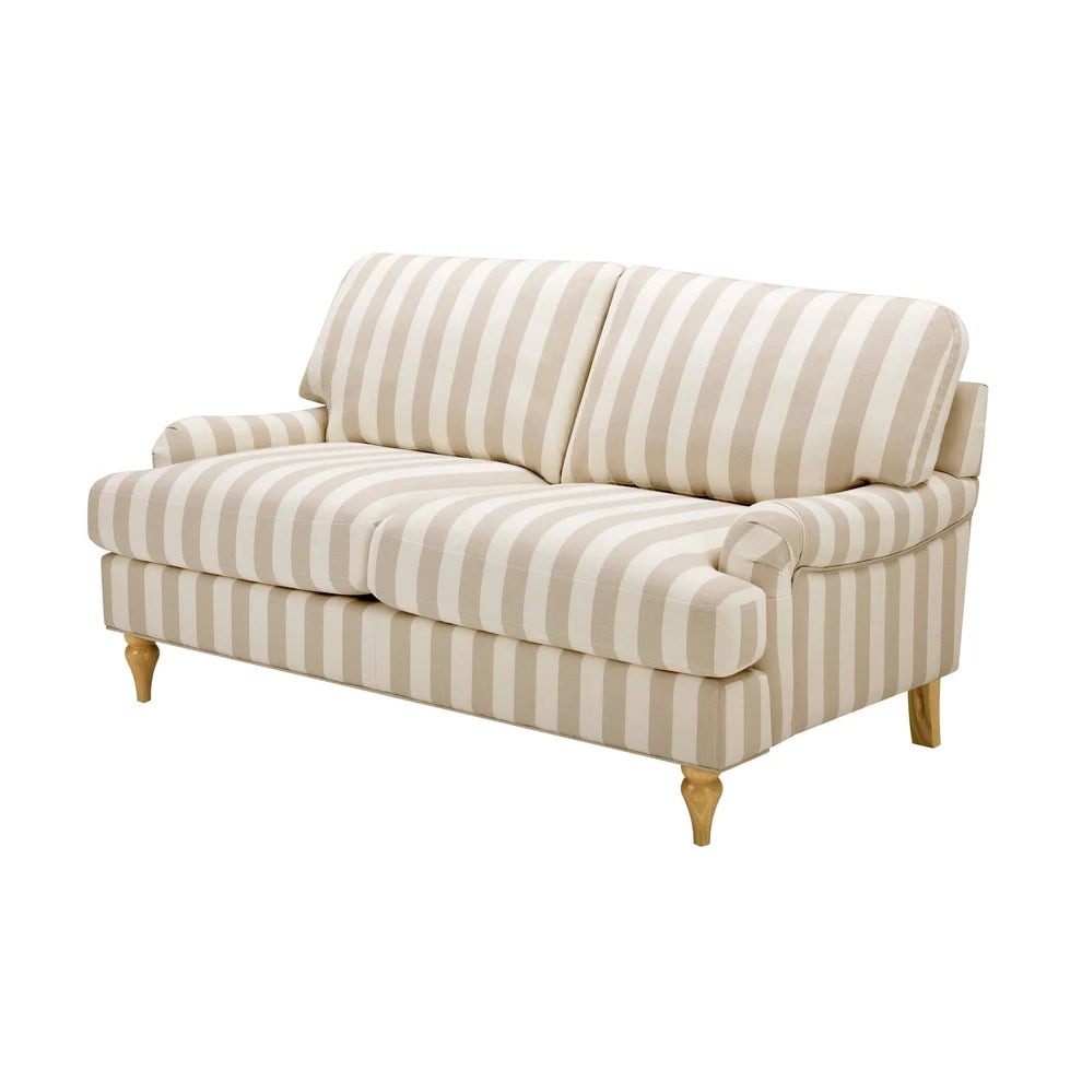 Natural Stripe 2 Seater Sofa with Plush Cushions & Wooden Legs Furnitell