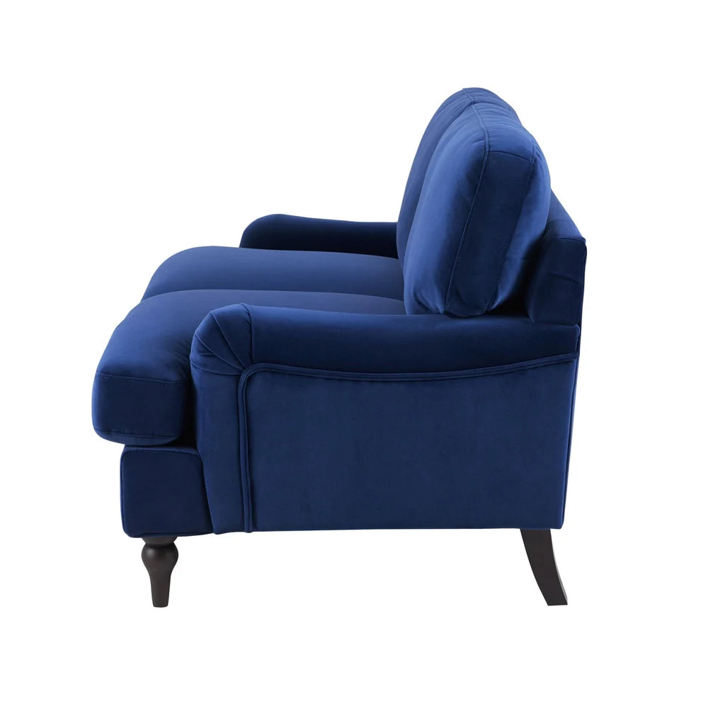 Royal Blue 2 Seater Sofa with Plush Cushions & Wooden Legs furnitell