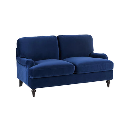 Royal Blue 2 Seater Sofa with Plush Cushions & Wooden Legs furnitell