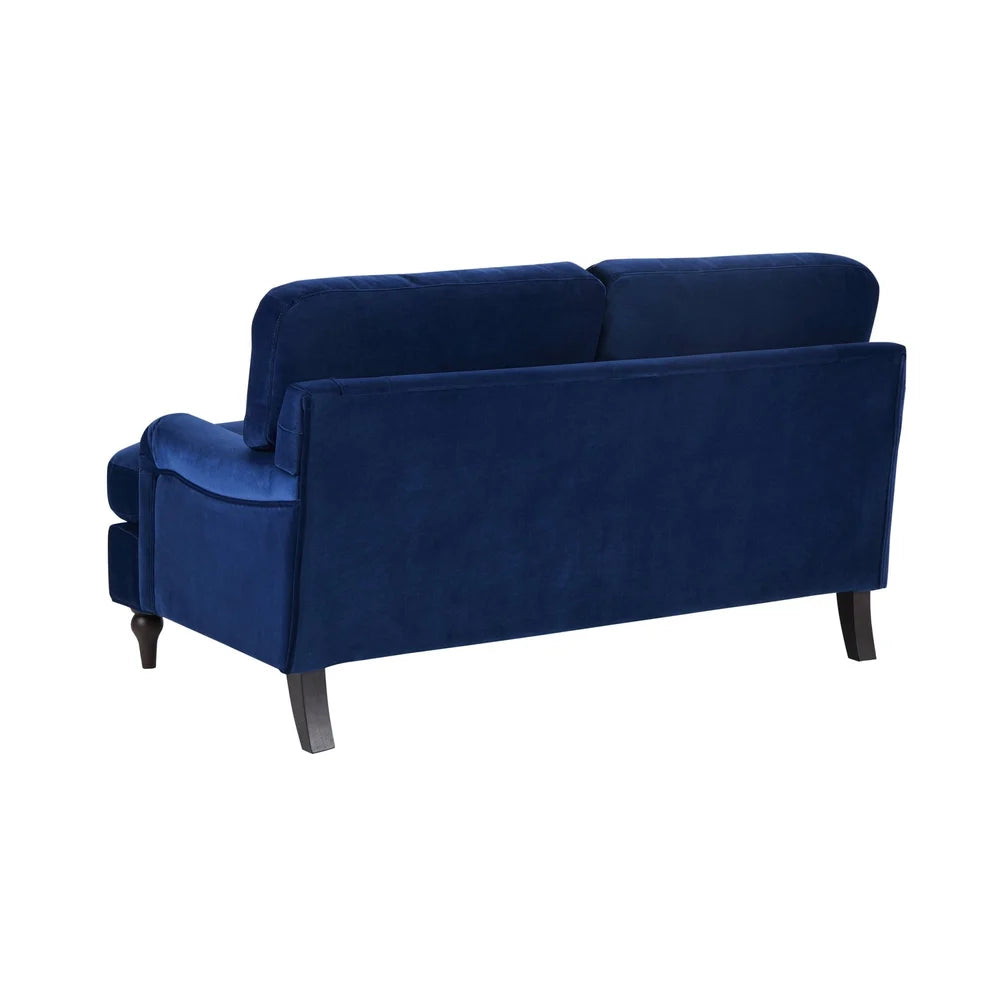 Royal Blue 2 Seater Sofa with Plush Cushions & Wooden Legs furnitell