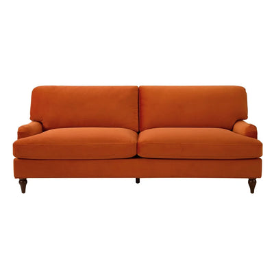 Bright Orange 3 Seater Sofa with Plush Cushions & Wooden Legs Furnitell