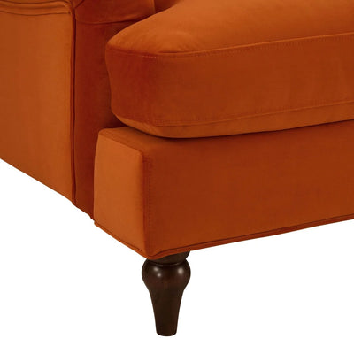 Bright Orange 3 Seater Sofa with Plush Cushions & Wooden Legs Furnitell