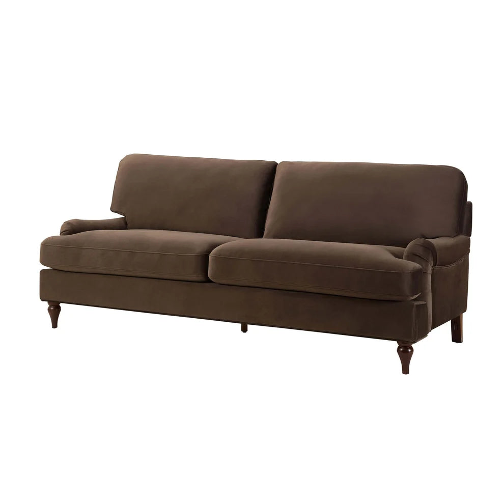 Cappuccino Brown 3 Seater Sofa with Plush Cushions & Wooden Legs furnitell