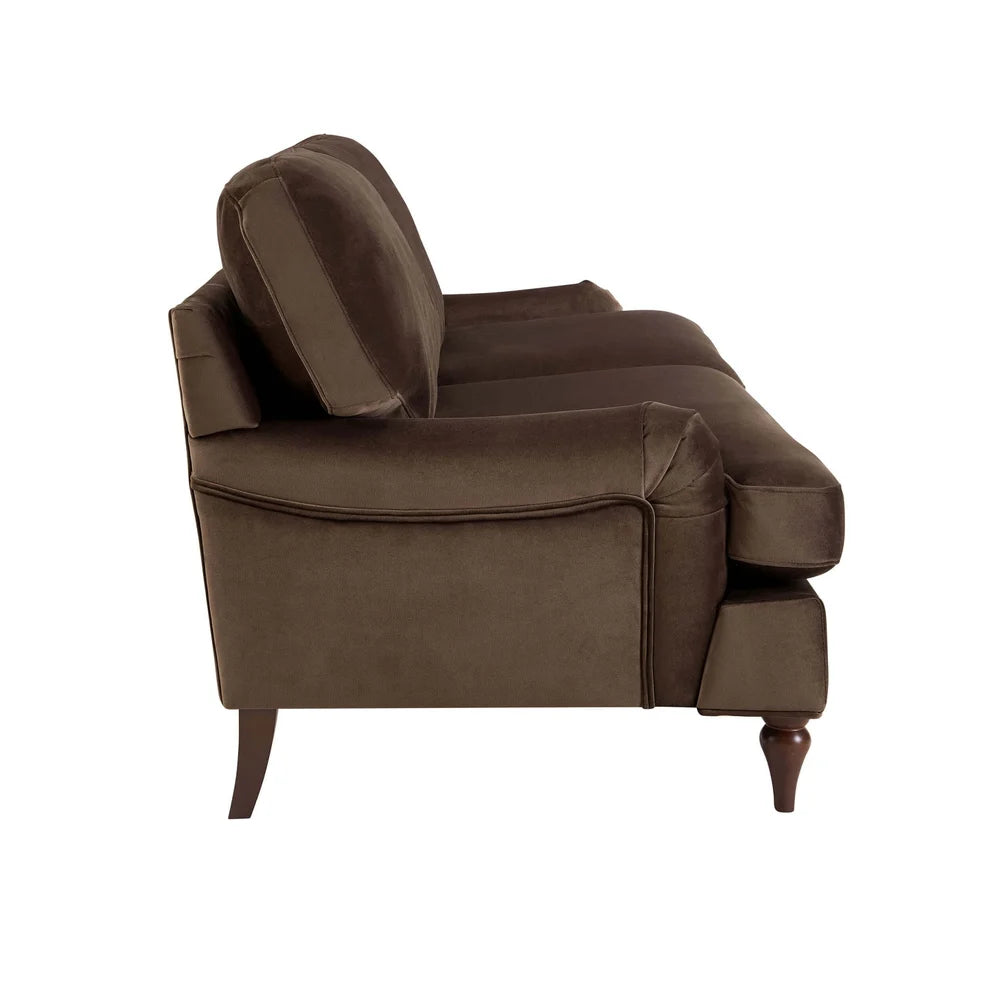 Cappuccino Brown 3 Seater Sofa with Plush Cushions & Wooden Legs furnitell